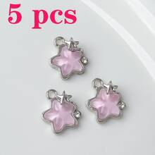 5/10/20pcs Random Pink Y2K Style Butterfly, Sun, Moon, Star, Heart Enamel Pendant Charms For DIY Necklace, Bracelet, Jewelry Making, Crafts, Keychain, Bag Charm - Pink - View 7