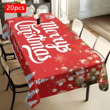 1/20pcs Rectangular Christmas Tablecloth, Polyester Fiber Festive Table Cover, Christmas Ball And Letter Pattern Tablecloth, Suitable For 8/6/4 Seater Dining Tables, New Year Party Decoration, Machine Washable And Easy To Clean, Durable Fabric, A Must-Have For Home Entertainment Occasions - Multicolor - View 13
