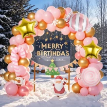 122 pièces Ensemble d'arche de ballons roses de Noël, décoration de fête de Noël, ballons roses et dorés de 10/5 pouces, avec des ballons en feuille d'aluminium de bonbons de Noël, convient pour la décoration de Noël, du Nouvel An et d'anniversaire. - 122 pièces rose et or - Voir 2