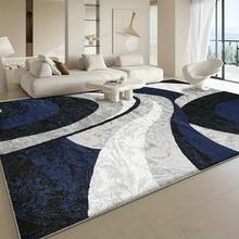 1 件装现代抽象几何曲线图案地毯，采用深蓝、浅灰和黑色交织的曲线几何形状，创意现代地毯，适用于客厅、卧室、厨房、书房、玄关、洗衣房，家居装饰礼品；客厅地毯：客厅地毯、地毯、客厅区域地毯、小地毯、垫子、家居装饰、大客厅地毯、客厅家居装饰、房间装饰、可水洗地毯、厨房地毯