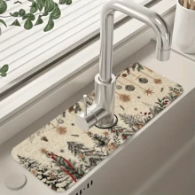 1 pièce Couvre-robinet à motif sapin de Noël, décoration et cadeau de Noël, en polyester durable, séchage rapide, facile à nettoyer, convient pour la cuisine et la salle de bain, installation facile, décoration quotidienne, cadeau, tapis de salle de bain, couvre-robinet durable, accessoire de robinet