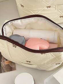 Große Kapazität tragbare Kosmetiktasche Kaffee Schleife Beere Schleife Schönheitstasche Stoff weich Reißverschluss Kosmetiktasche Kulturtasche Aufbewahrungsbox Zuhause & Reise täglicher Gebrauch süßes Schleifen-Design Mehrstufige Aufbewahrung Reise Kosmetiktasche Kulturtasche Reisenotwendigkeit Rückkehr zur Schule Muss-haben Reisebegleiter Kreuzfahrt Reisetasche, Make-up Tasche, Kosmetikkoffer, Make-up Tasche, Aufbewahrung, Weihnachtsgeschenke, Tasche, Reise, Geschenke für Frauen, Frauen Tasche, Clutch / kleine Handtasche, Make-up Organizer, Tasche, Pinselhalter, Mini Tasche, Große Kapazität Tasche - Kaffeebraun - Übersicht 6