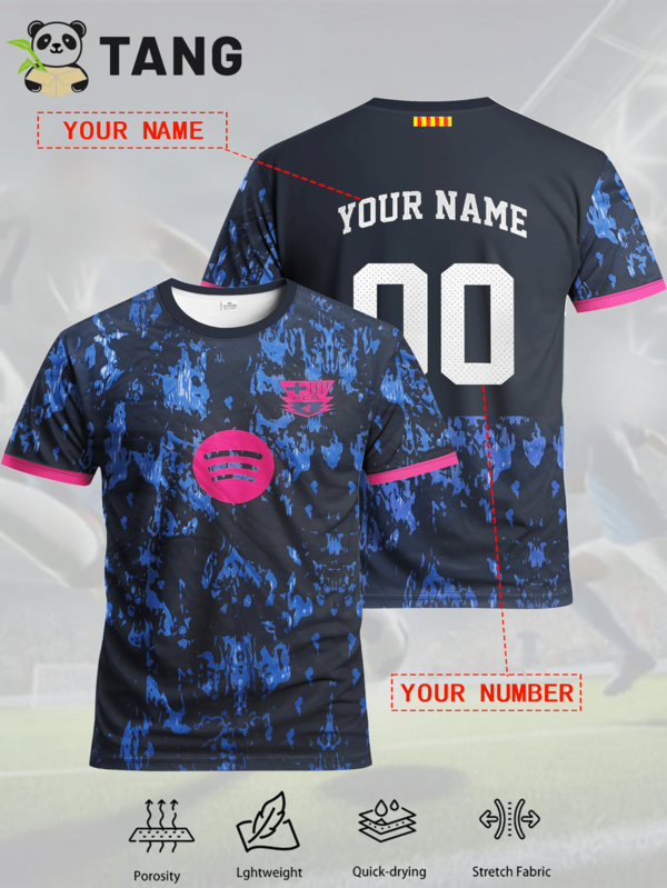Customized Barcelona Style Men's Football Jersey, Personalized With Name & Number, Comfortable Round Neck Sports Sweatshirt, Suitable For Football Training, Casual Wear, And Gift