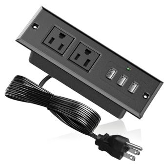 五合一防浪涌电源插座，美标插头适配器，1.5米/4.92英尺延长线，通用适配器，3个USB-A端口和2个插座，适用于家庭、办公室、旅行和学习等智能家居环境，黑色