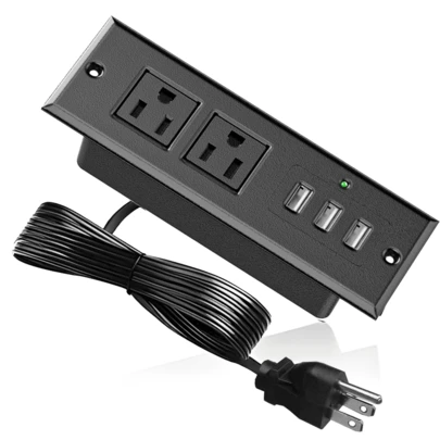 Multiprise 5-In-1 Surge Protection Power Socket, Us Standard Plug Adapter, 1.5m/4.92ft Extension Cord, Universal Adapter, 3 USB-A Ports And 2 Sockets, Smart Plug For Home, Office, Travel, Study, Smart Home, Maison, Black, Prise