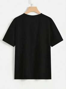 Camiseta de manga corta estampada de automóviles para mujer, con cuello redondo, estilo de verano. - Negro - Ver 5