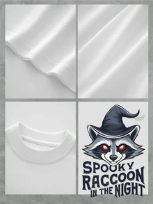 Halloween Vibes Women's TShirt, Spooky Raccoon Graphic Tee For Ladies, Comfortable Cotton Blend Top With Unique Print, Perfect For Festive Occasions & Casual Wear!