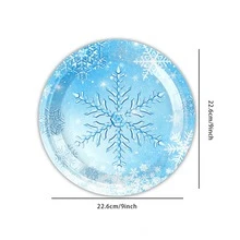 10 件/20 件/50 件冰雪奇缘冬季雪花派对包生日派对用品雪花餐具套装蓝色雪花设计纸盘杯子餐巾餐具套装 10&20 位客人适合圣诞节冬季仙境装饰 - 彩色 - 查看 5