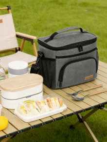 1pc Large Capacity 9L Insulated Lunch Bag, Polyester Fiber Waterproof Leakproof Soft Material Adult Lunch Portable Cooler Box With Zipper, Adjustable Shoulder Strap For Office And Picnic, Multicolor Reusable Lunch Box For Office, Work, School, Picnic, Beach, Leakproof Freezable Cooler Bag With Handle