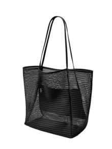 Foldable Lightweight Mesh Beach Bag With Zipper Pocket For Women, Vacation, Beach, Pool, Travel - màu đen - Xem 2