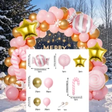 122 pièces Ensemble d'arche de ballons roses de Noël, décoration de fête de Noël, ballons roses et dorés de 10/5 pouces, avec des ballons en feuille d'aluminium de bonbons de Noël, convient pour la décoration de Noël, du Nouvel An et d'anniversaire. - 122 pièces rose et or - Voir 6