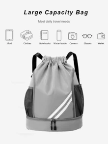 1pc Large Capacity Drawstring Sports Backpack, Fashion Gym Bag With Inner Pocket, Waterproof Wear-Resistant Nylon Oxford Cloth Material, With Bottom Shoe Compartment And Side Mesh Pockets And Wide Drawstring School Bag, Suitable For Men And Women Football Basketball Travel Yoga Swimming Cycling Shoulder Bag, Christmas Gifts - Multicolor - View 8