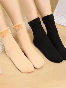 2pcs Women/Men Winter Warm Thicken Thermal Socks Black Skin Seamless Sock Plush Soft Boots Floor Sleeping Socks - Multicolor - View 6