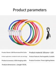 1pc LED Glowing Dog Collar, Silicone + ABS Material, Freely Trimmed, USB Rechargeable, Bright & Long-Lasting Luminous Collar, Anti-Lost For Pets At Night, Available In Red/Yellow/Orange/White/Blue/Pink/Green/Multi-Color