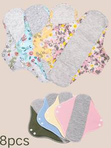 4 piezas de almohadillas sanitarias de algodón con grafeno de diseño simple y unicolor de 23 cm / 8 piezas de uso diurno y nocturno (23 cm + 28 cm), lavables, transpirables, a prueba de fugas, toallas femeninas, forros de ropa interior, almohadillas para el cuidado posparto, mejor regalo de Navidad y Año Nuevo