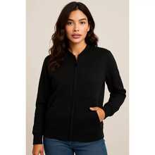 Unisex Zipper Sweatshirt Jacket Without Hood  Pocket Flannel Winter Thermal Reinforced Stitching - 黑色 - 查看 3