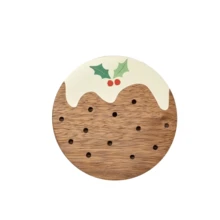 1 pieza/3 piezas/6 piezas Posavasos de madera con diseño de pudín de Navidad, posavasos de madera para decoración del hogar, oficina, cafetería, salón de té, decoración de mesa, decoración de restaurante, regalo