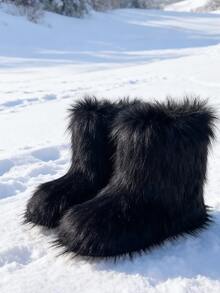 New Winter Warm Plush Faux Fur Snow Boots For Women - Dark Grey & Brown & Black Ankle Booties With Soft Lining, Cozy Slip-On Design For Cold Weather Outdoor & Indoor Wear Unisex Short Ankle Faux Raccoon Fur Snow Boots - Solid Classic Color, Super Smooth Fur Touches The Ground, Perfect For Christmas & Halloween,  Y2K Style! Y2K Fashion Men's & Women's Snow Boots - Faux Raccoon Fur, Silky Smooth Floor-Reaching Fur, Solid Classic Shade, Ideal For Christmas & Halloween! Short Ankle Unisex Snow Boots With Faux Raccoon Fur - Solid Classic Color, Ultra-Smooth Fur Hits The Ground, Must-Have For Christmas & Halloween, Edgy Y2K Vibe! Christmas & Halloween Essential Faux Raccoon Fur Snow Boots (Unisex) - Solid Classic Hue, Smooth Fur Touches The Floor, Stylish Y2K Look! Y2K Short Ankle Snow Boots For Men & Women - Faux Raccoon Fur, Super Smooth Floor-Length Fur, Solid Classic Color, Great For Christmas & Halloween Celebrations! - 黑色 - 查看 1