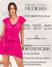 Short Beach Cover-Up, Lace Slit Dress, Crochet Knit, Summer - Rosa Fucsia - Ver 6