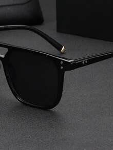 1 par de óculos masculinos novos, estilosos, com armação grande e ponte dupla, retrô, personalizados, estilo de rua, adequados para decoração de festas, viagens ao ar livre, férias na praia, vem com um delicado estojo de couro