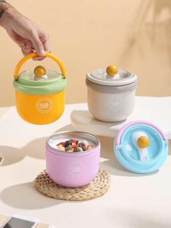 1pc Portable Durable Leak-Proof Stainless Steel & PP Double Fruit Salad Cup,Lunch Box,Nutritious Breakfast Soup Cups, Soy Milk, Porridge, Oatmeal, Milk,Dishwasher & Microwave Allowable Bento Box,Suitable For Student And Adult Use In Home, School, Office, Outdoor Camping, Picnic, Travel, Best Gift For Halloween And Christmas,School And Kitchen Supplies,Back To School.