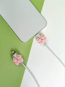 2个蝴蝶结设计透明保护转接头，兼容20W苹果充电器 - 粉色 - 查看 7