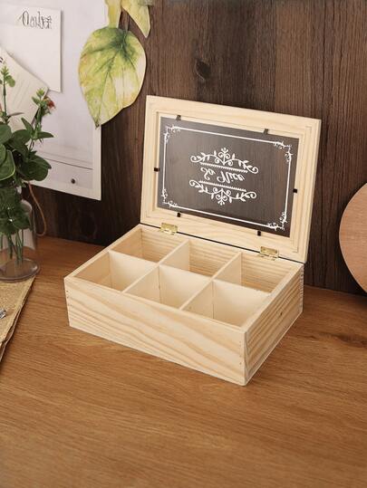 1pc Desktop Tea Bag & Tea Leaf Storage Box, 6 Compartments Coffee Snack Tea Bag Organizer Box, Candy Storage Container, Creative Home Decor, Wooden Storage Box With Transparent Glass Lid (The Wood Grain Pattern May Vary Slightly From The Actual Product Received)