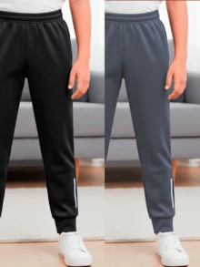 Kit With 2 Children's Sports Sweatpants For Boys With Reflective Flannel Stripe, 8 To 16 Years Old - 黑色/藍色 - 查看 2