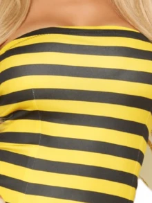 Women Bee Costumes Striped Off Shoulder Mini Tulle Dress And Wings 2Pcs Set Halloween Bubble Bee Outfit - Màu vàng - Xem 5