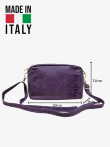 意大利制造，女士小号方形单肩包，蛇皮纹理，时尚百搭，纯色真皮金属材质。新款女士单肩包，可调节肩带，休闲手拿包，适合日常出游、旅行、购物、聚会和约会。 - 紫色 - 查看 3