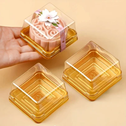 50/100 piezas/Set Cajas de postre/pastel cuadradas mini, cajas de embalaje de papel transparente, adecuadas para cupcakes y pasteles, cajas de regalo de plástico para bodas, cumpleaños y fiestas