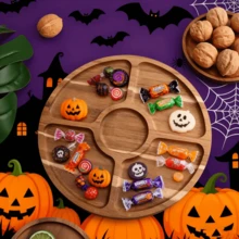 1 Peça Bandeja de Estilo Rústico de Madeira de Mimosa - Cesta de Armazenamento Redonda de Madeira, Adequada para Lanches, Frutas e Sobremesas | Organizador de Cozinha e Acessório de Decoração para Sala de Jantar