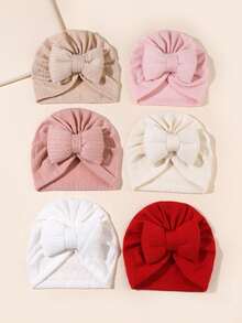 3件套婴儿幼儿大蝴蝶结发带帽组合，1-6个月，柔软提花蝴蝶结针织帽，四季皆宜 - 彩色 - 查看 17
