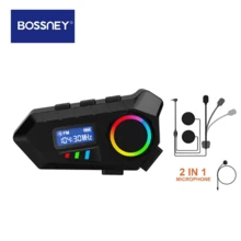 BOSSNEY Auriculares para casco, altavoz con calidad de sonido HD, Bluetooth 5.4, reducción de ruido, luz ambiental - Negro - Ver 2