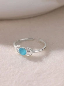 1pc Stylish Gold Stainless Steel Sun & Blue Cat Eye Stone Open Ring For Women Party Jewelry Gift - Yellow Gold - View 11