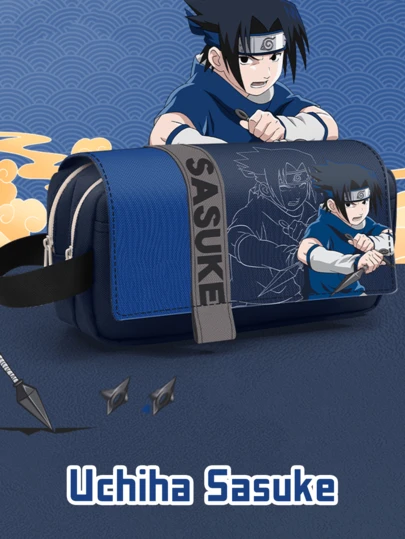 Uchiha Sasuke Anime Pen Pouch - Blue Edition, Cool & Functional Stationery Pouch With Zip Closure, Suitable For School, Office Or Daily Use, Awesome Gift For Anime Lovers & Collectors