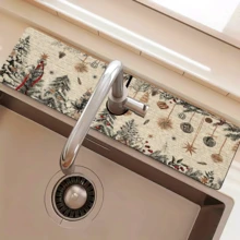 1 pièce Couvre-robinet à motif sapin de Noël, décoration et cadeau de Noël, en polyester durable, séchage rapide, facile à nettoyer, convient pour la cuisine et la salle de bain, installation facile, décoration quotidienne, cadeau, tapis de salle de bain, couvre-robinet durable, accessoire de robinet