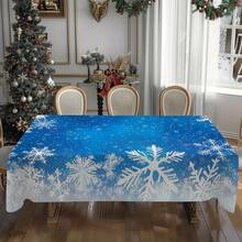 1/20pcs Christmas Tablecloth, Blue Romantic And Fantasy Theme, Snowflake Pattern Tablecloth - Easy To Clean Polyester Desktop Covering - Indoor/Outdoor Holiday Party Decoration - Suitable For Rectangular Dining Table - Holiday Dining Table Decoration - Christmas Gift Ideas, Easy To Clean Material, Home Decoration
