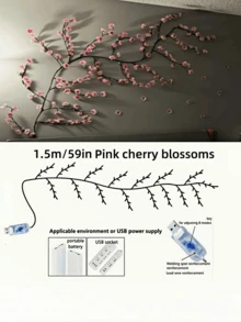 1pc 2.3m-144LED Cherry Blossom Tree Vine Light - 8 Flashing Modes, USB Powered, DIY Flexible, Suitable For Home Decor/Living Room/Fairy Garden/Room Decoration/Wall Decor/Yard/Holiday Party/Game Room/Office - Multicolor - View 12