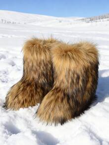 New Winter Warm Plush Faux Fur Snow Boots For Women - Dark Grey & Brown & Black Ankle Booties With Soft Lining, Cozy Slip-On Design For Cold Weather Outdoor & Indoor Wear Unisex Short Ankle Faux Raccoon Fur Snow Boots - Solid Classic Color, Super Smooth Fur Touches The Ground, Perfect For Christmas & Halloween,  Y2K Style! Y2K Fashion Men's & Women's Snow Boots - Faux Raccoon Fur, Silky Smooth Floor-Reaching Fur, Solid Classic Shade, Ideal For Christmas & Halloween! Short Ankle Unisex Snow Boots With Faux Raccoon Fur - Solid Classic Color, Ultra-Smooth Fur Hits The Ground, Must-Have For Christmas & Halloween, Edgy Y2K Vibe! Christmas & Halloween Essential Faux Raccoon Fur Snow Boots (Unisex) - Solid Classic Hue, Smooth Fur Touches The Floor, Stylish Y2K Look! Y2K Short Ankle Snow Boots For Men & Women - Faux Raccoon Fur, Super Smooth Floor-Length Fur, Solid Classic Color, Great For Christmas & Halloween Celebrations! - 棕色 - 查看 1