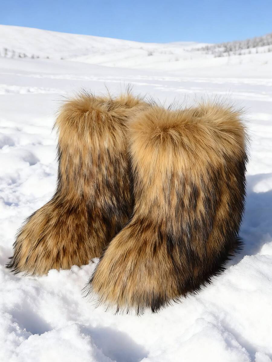 New Winter Warm Plush Faux Fur Snow Boots For Women - Dark Grey & Brown & Black Ankle Booties With Soft Lining, Cozy Slip-On Design For Cold Weather Outdoor & Indoor Wear Unisex Short Ankle Faux Raccoon Fur Snow Boots - Solid Classic Color, Super Smooth Fur Touches The Ground, Perfect For Christmas & Halloween,  Y2K Style! Y2K Fashion Men's & Women's Snow Boots - Faux Raccoon Fur, Silky Smooth Floor-Reaching Fur, Solid Classic Shade, Ideal For Christmas & Halloween! Short Ankle Unisex Snow Boots With Faux Raccoon Fur - Solid Classic Color, Ultra-Smooth Fur Hits The Ground, Must-Have For Christmas & Halloween, Edgy Y2K Vibe! Christmas & Halloween Essential Faux Raccoon Fur Snow Boots (Unisex) - Solid Classic Hue, Smooth Fur Touches The Floor, Stylish Y2K Look! Y2K Short Ankle Snow Boots For Men & Women - Faux Raccoon Fur, Super Smooth Floor-Length Fur, Solid Classic Color, Great For Christmas & Halloween Celebrations! - 棕色 - 查看 1