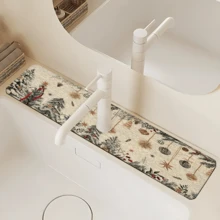 1 pièce Couvre-robinet à motif sapin de Noël, décoration et cadeau de Noël, en polyester durable, séchage rapide, facile à nettoyer, convient pour la cuisine et la salle de bain, installation facile, décoration quotidienne, cadeau, tapis de salle de bain, couvre-robinet durable, accessoire de robinet