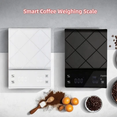 1个白色家用手摇咖啡电子秤，精确到0.1克，厨房秤，适用于食品、烘焙、蛋糕原料称量，智能高精度，意大利升级品质，触摸屏，便携式多功能