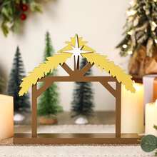 1 pieza Pesebre de madera navideño para escena de Natividad, con techo y estrella en el interior, a escala, establo de madera de la Sagrada Familia para decoración de interiores, mesa de hogar, decoraciones navideñas, decoración de habitación de invierno