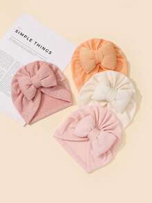 3件套婴儿幼儿大蝴蝶结发带帽组合，1-6个月，柔软提花蝴蝶结针织帽，四季皆宜 - 彩色 - 查看 22