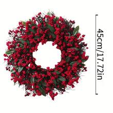 1 Stück Künstlicher Weihnachtskranz mit roten Beeren für Haustür, Winterkranz mit roten Beeren für Innen- und Außenbereich, Weihnachts- und Winterdekoration, Fröhliche Weihnachten