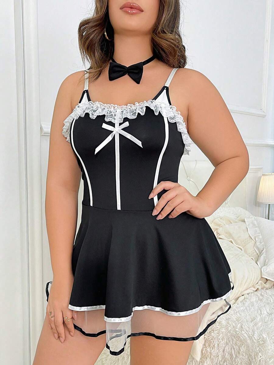 weiweihu Plus Size Suit-Halloween Costume Sexy Maid Costume Cosplay Sexy Underwear Lace Tube Top Dress + Bow Neck Ring + Belt With Leg Ring Costume Set Lencería Sexy Para Mujeres Lingerie Set>Costume Halloween Pajamas Halloween Costumes>Rave Halloween Costumes Plus Size Fall Outfits For Women Fall Clothes For Women Stockings Women Medias De Invierno Mujer Winter Clothes Thanksgpajamas Sets For Women Pijamas Navideñas Christmas Pajamas Thanksgiving Outfit Women - 黑色 - 查看 1