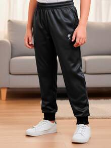 Boys' Flannel Jogger Pants With Side Pockets, Sportswear, Sizes 8 To 16 - Black - View 1