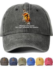 1 szt. Czapka bejsbolówka z nadrukiem "Whiskey to odpowiedź. Ale nie pamiętam pytania". Czapka z daszkiem z literą i znakiem zapytania, unisexowy miękki cylinder dla par, modny, codzienny kapelusz przeciwsłoneczny, solidne, zakrzywione rondo.