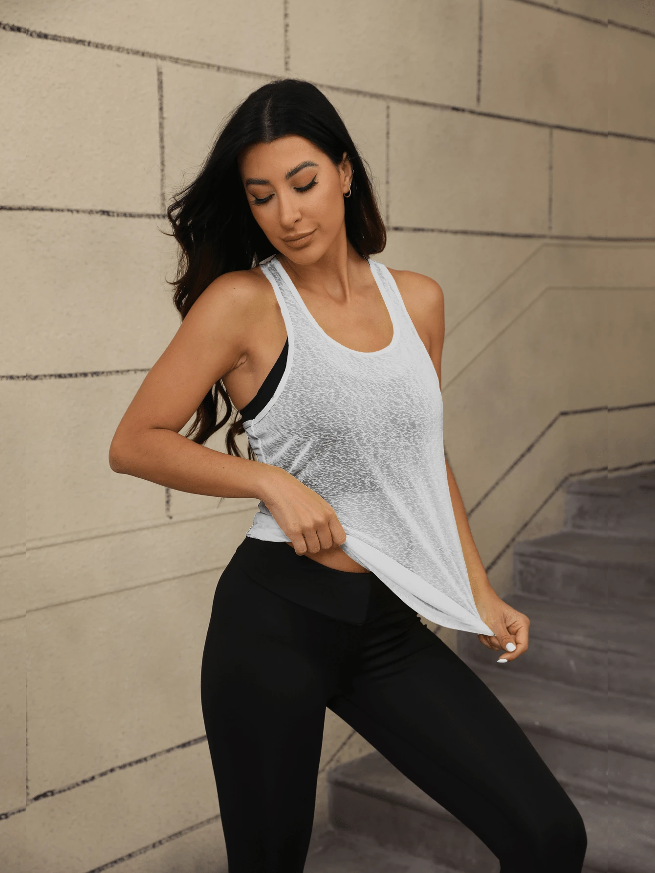 1pc Women Fluorescent Green Sleeveless Loose Comfortable Sports T-Shirt - White - View 1